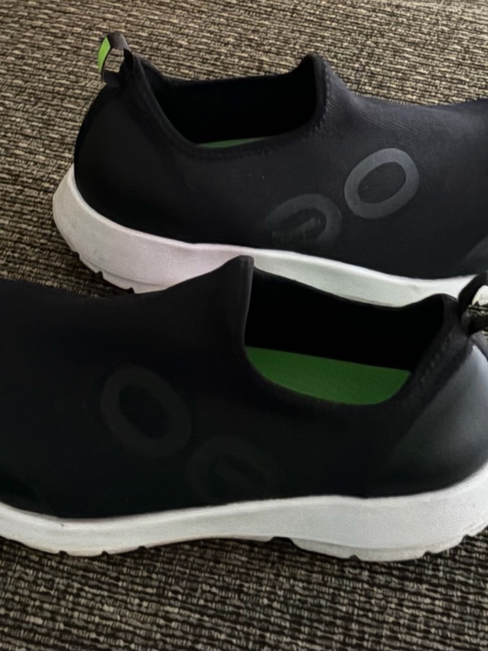 OOFOS Women's Slip-On Athletic Shoes - Black with White Sole - Picture 1 of 7